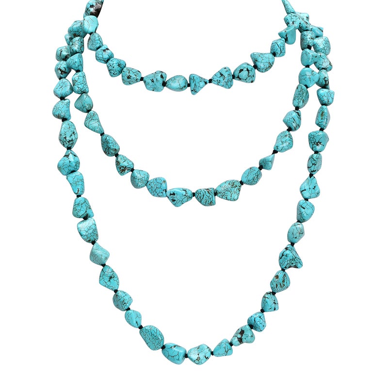 POTESSA Turquoise Beads Endless Necklace Long Knotted Stone Multi-Strand Layer Necklaces Handmade Jewelry 59" - Image 1